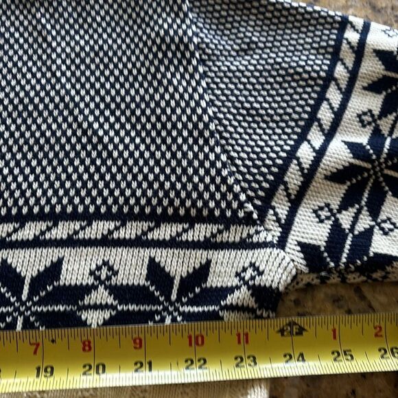 Vintage Nordic Sweater Cable Knit Holiday Snowflake Blue Cream size XL - Picture 7 of 7